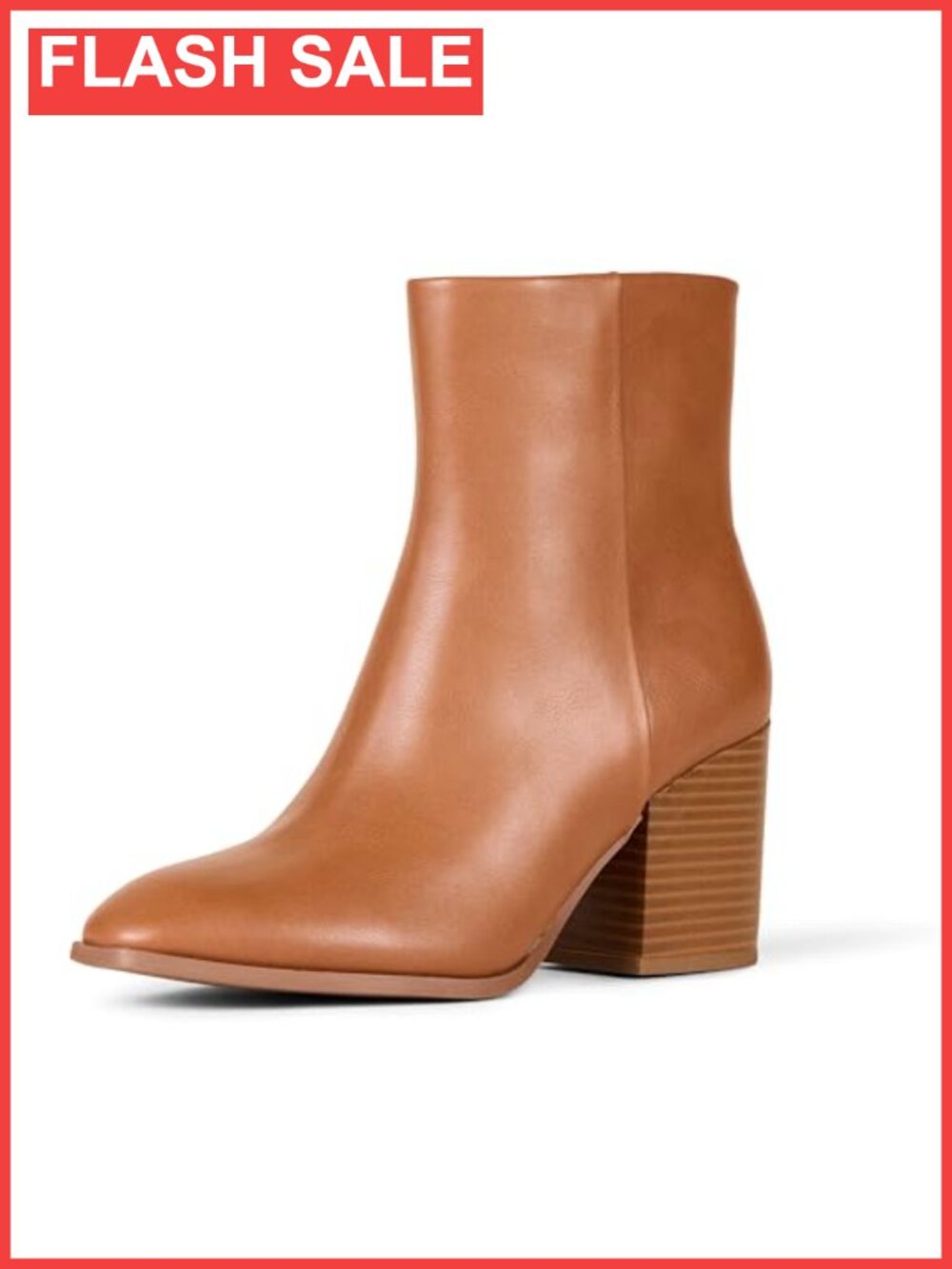 Faux Leather Stacked Heel Ankle Booties Memory Foam Side Zip